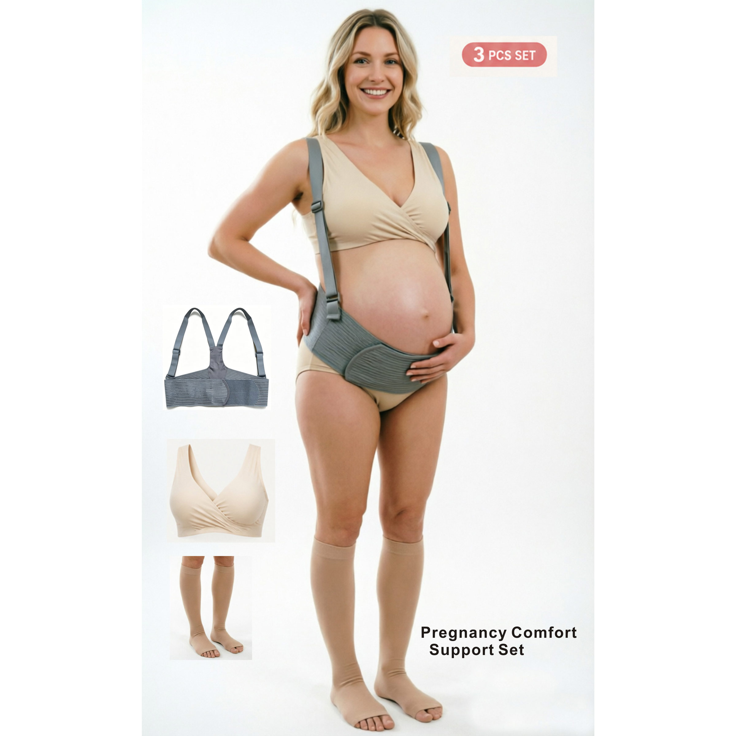 Nursing Bra Sleep - ชุดอุปกรณ์จำเป็นสำหรับคุณแม่ 3-in-1: เข็มขัดพยุงหน้าท้อง + ถุงเท้ารัดกล้ามเนื้อแบบเปิดนิ้วเท้า +