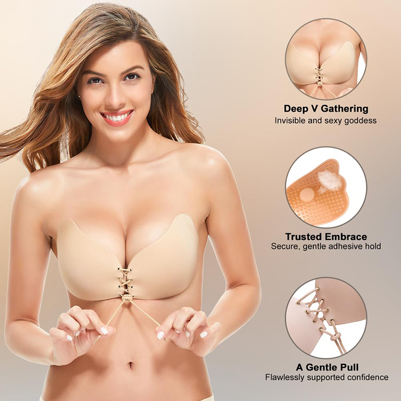 Strapless Bra Backless - 1/2คู่ผู้หญิงฤดูร้อนBackless Bra Push Upกาวที่มองไม่เห็นLift Up Bras