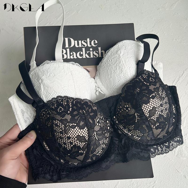 Push Up Bra Padded - ชุดชั้นในลูกไม้ขนาดใหญ่พิเศษสำหรับผู้หญิงชุดชั้นในดันทรงหนาเซ็กซี่สำหรับชุดชุดชั้นในเสื้อชั้นในสตรีปักลายสีดำ