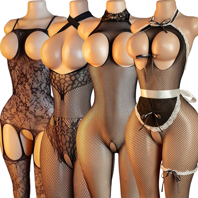 Bodystocking Fishnet - ชุดรัดรูปแบบเต็มตัว Dirty Toys สำหรับผู้ใหญ่ ชุดบอดี้สูทแบบเป้าเปิดสำหรับคู่รัก ชุดชั้นในตาข่ายแบบรัดรูป