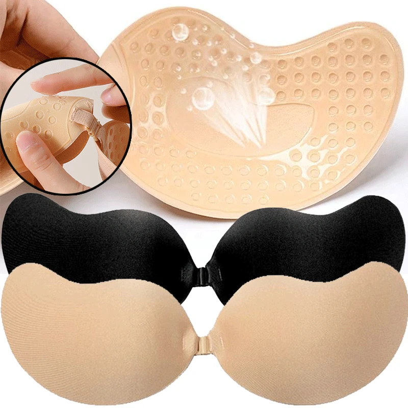 Silicone Bra Adhesive - แผ่นปิดจุกนมแบบใช้ซ้ำได้ ขนาด A-D คัพ บราซิลิโคนเสริมฟองน้ำแบบไร้สาย ติดได้เอง